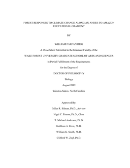 Forest Responses to Climate Change Along an Andes-To-Amazon Elevational Gradient