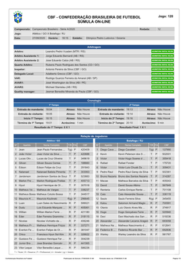 CBF - CONFEDERAÇÃO BRASILEIRA DE FUTEBOL Jogo: 120 SÚMULA ON-LINE