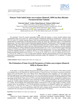 Dumeril, 1858)’Nın Bazı Büyüme Parametrelerinin Tahmini