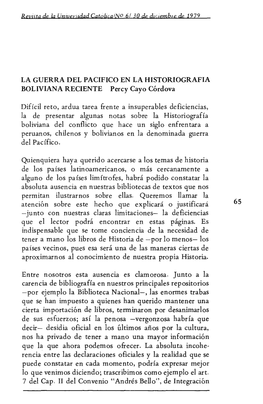 LA GUERRA DEL PACIFICO EN LA HISTORIOGRAFIA BOLIVIANA RECIENTE Percy Cayo Córdova