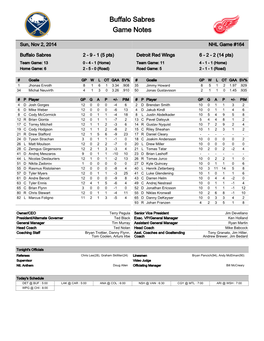 Buffalo Sabres Game Notes