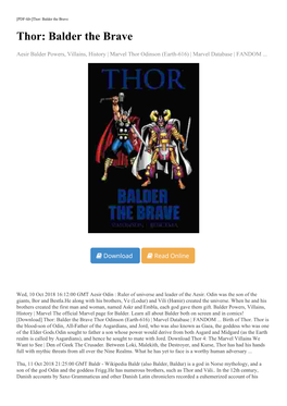 [Download] Thor: Balder the Brave Thor Odinson (Earth-616) | Marvel Database | FANDOM