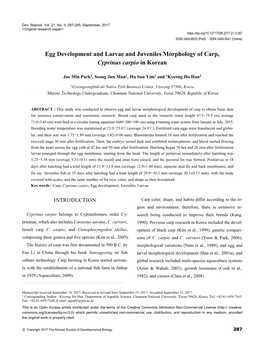 Egg Development and Larvae and Juveniles Morphology of Carp, Cyprinus Carpio in Korean