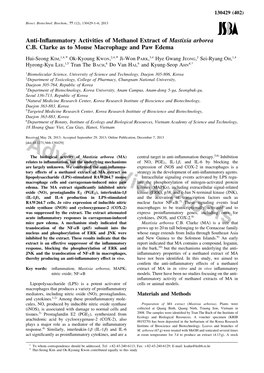 Anti-Inflammatory Activities of Methanol Extract of Mastixia