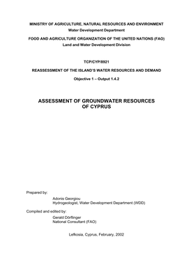 Assessment of Groundwater Resources of Cyprus