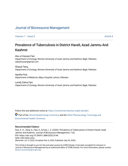 Prevalence of Tuberculosis in District Haveli, Azad Jammu and Kashmir