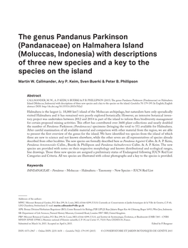 The Genus Pandanus Parkinson (Pandanaceae) on Halmahera Island (Moluccas, Indonesia) with Descriptions of Three New Species and a Key to the Species on the Island