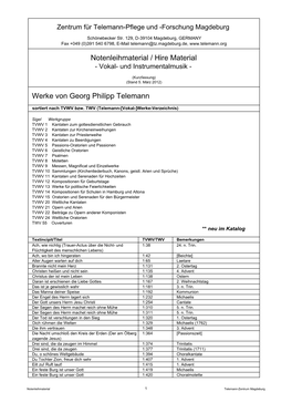 Notenleihmaterial / Hire Material Werke Von Georg Philipp Telemann