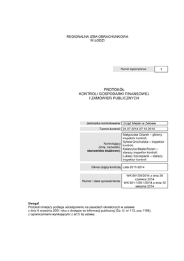 Protokół Kontroli Gospodarki Finansowej I Zamówie Ń Publicznych