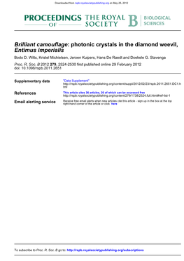 Entimus Imperialis : Photonic Crystals in the Diamond Weevil, Brilliant