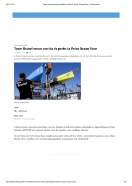 Team Brunel Vence Corrida De Porto Da Volvo Ocean Race – Observador