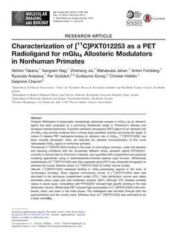 [11C]PXT012253 As a PET Radioligand for Mglu4 Allosteric