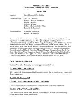 OFFICIAL MINUTES Carroll County Planning and Zoning Commission