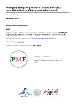 Promjene Zemljišnog Pokrova I Načina Korištenja Zemljišta U Dubrovačko-Neretvanskoj Županiji