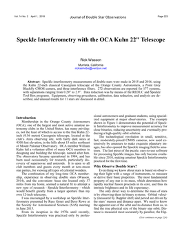 Speckle Interferometry with the OCA Kuhn 22