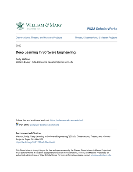 Deep Learning in Software Engineering