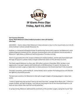 SF Giants Press Clips Friday, April 13, 2018