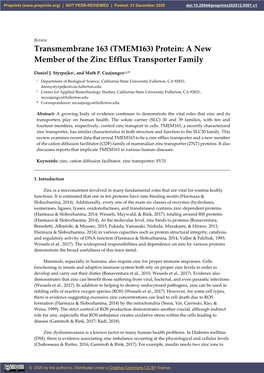 (TMEM163) Protein: a New Member of the Zinc Efflux Transporter Family