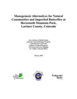 Management Alternatives for Natural Communities and Imperiled Butterflies at Horsetooth Mountain Park, Larimer County, Colorado