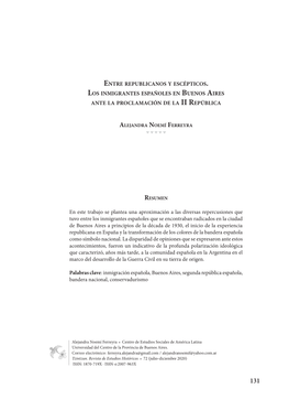 Entre Republicanos Y Escépticos. Los Inmigrantes Españoles En Buenos Aires Ante La Proclamación De La Ii República