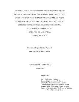 An Introspective Analysis of Two Marimba Works, Reflections on the Nature of Water by Jacob Druckman And