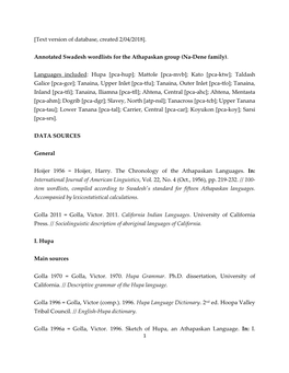 Annotated Swadesh Wordlists for the Athapaskan Group (Na-Dene Family)