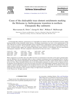 Cause of the Chalcophile Trace Element Enrichments Marking the Holocene to Anthropocene Transition in Northern Chesapeake Bay Sediments