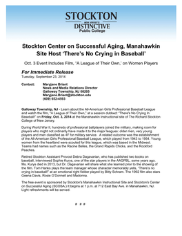 Stockton Center on Successful Aging, Manahawkin Site Host ‘There’S No Crying in Baseball’ Oct