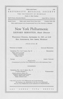 New York Philharmonic LEONARD BERNSTEIN, Music Director