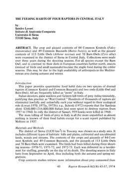 THE FEEDING HABITS of FOUR RAPTORS in CENTRAL ITALY by Sandro Lovari Istituto Di Anatomia Comparata Universitfi Di Siena 53100 Siena, Italy