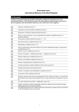 Nomination Form International Memory of the World Register