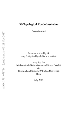 3D Topological Kondo Insulators Arxiv:1711.07976V1 [Cond-Mat.Str-El] 21