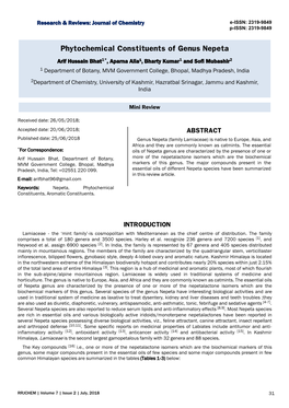 Phytochemical Constituents of Genus Nepeta