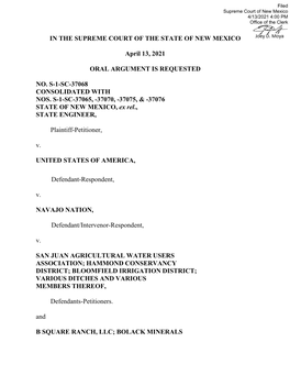 IN the SUPREME COURT of the STATE of NEW MEXICO April 13, 2021 ORAL ARGUMENT IS REQUESTED NO. S-1-SC-37068 CONSOLIDATED WITH