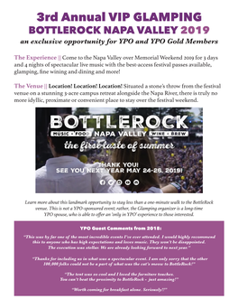 3Rd Annual VIP GLAMPING BOTTLEROCK NAPA VALLEY 2019 an Exclusive Opportunity for YPO and YPO Gold Members