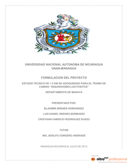 Universidad Nacional Autonoma De Nicaragua Unan-Managua Formulacion Del Proyecto