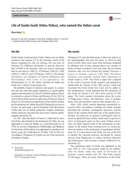 Life of Guido Guidi (Vidus Vidius), Who Named the Vidian Canal