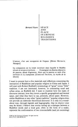 Bernard Faure SPACE and PLACE in CHINESE RELIGIOUS TRADITIONS