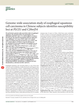 Genome-Wide Association Study of Esophageal Squamous Cell Carcinoma in Chinese Subjects Identifies Susceptibility Loci at PLCE1 and C20orf54