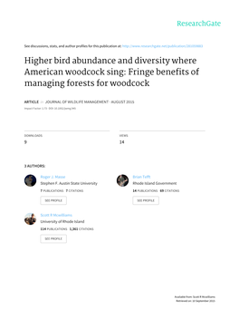 Higher Bird Abundance and Diversity Where American Woodcock Sing: Fringe Benefits of Managing Forests for Woodcock