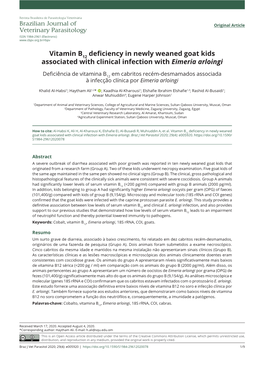 Vitamin B Deficiency in Newly Weaned Goat Kids Associated with Clinical