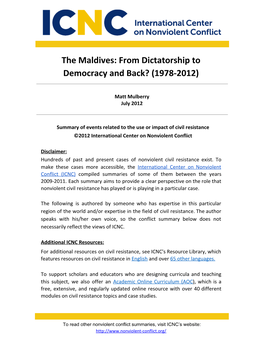 The Maldives: from Dictatorship to Democracy and Back? (1978-2012)