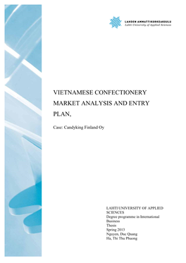 Vietnamese Confectionery Market Analysis and Entry Plan