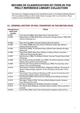 Record of Classification of Items in the Prclt Reference Library Collection