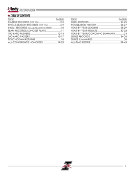 RECORD BOOK TABLE of CONTENTS TOPIC PAGE(S) TOPIC PAGE(S) CAREER RECORDS (TOP 10S)