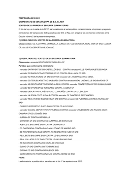 Sorteo Copa Del Rey 2010