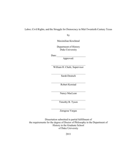 Labor, Civil Rights, and the Struggle for Democracy in Mid-Twentieth Century Texas