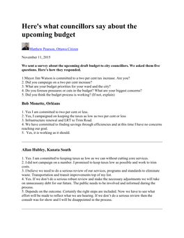 Here's What Councillors Say About the Upcoming Budget