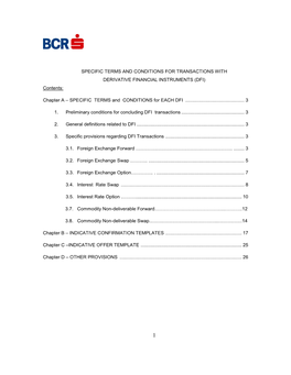 SPECIFIC TERMS and CONDITIONS for TRANSACTIONS with DERIVATIVE FINANCIAL INSTRUMENTS (DFI) Contents