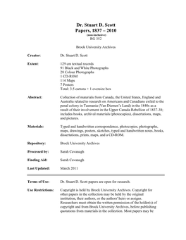 Stuart Scott Papers RG 352.Pdf